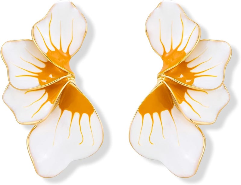 FAUTHENTICUTE Chunky Gold Statement Earrings For Women Gold Plated Sectored Flower Leaf Shell Angel Wing Earrings Large Stud Earrings Hypoallergenic Earrings - Image 1